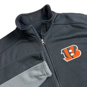 NFL Mens Large Cincinnati Bengals Black Full‎ Zip Long Sleeve Jacket FLAW READ